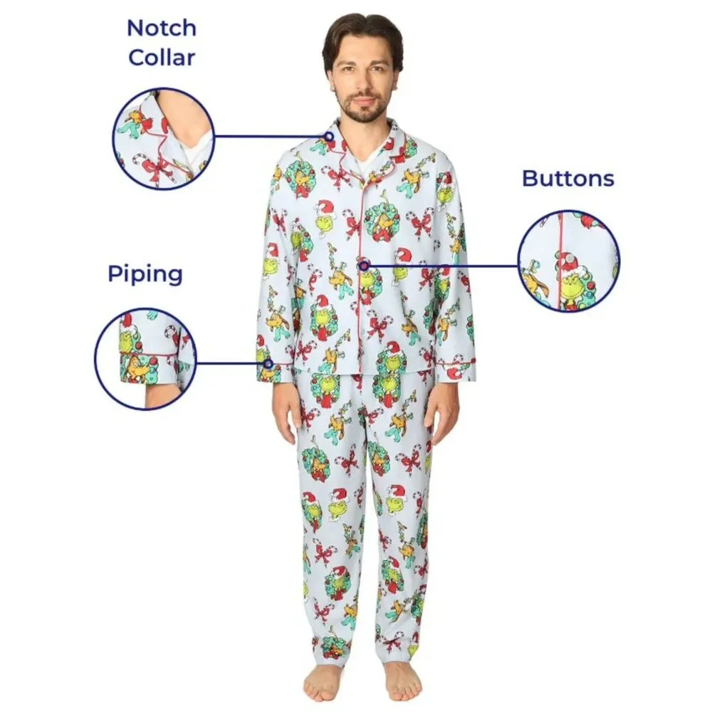 NEW Mens Sz Large Christmas Holiday GRINCH Soft Comfy 2 Pc Pajama Lounge Set
